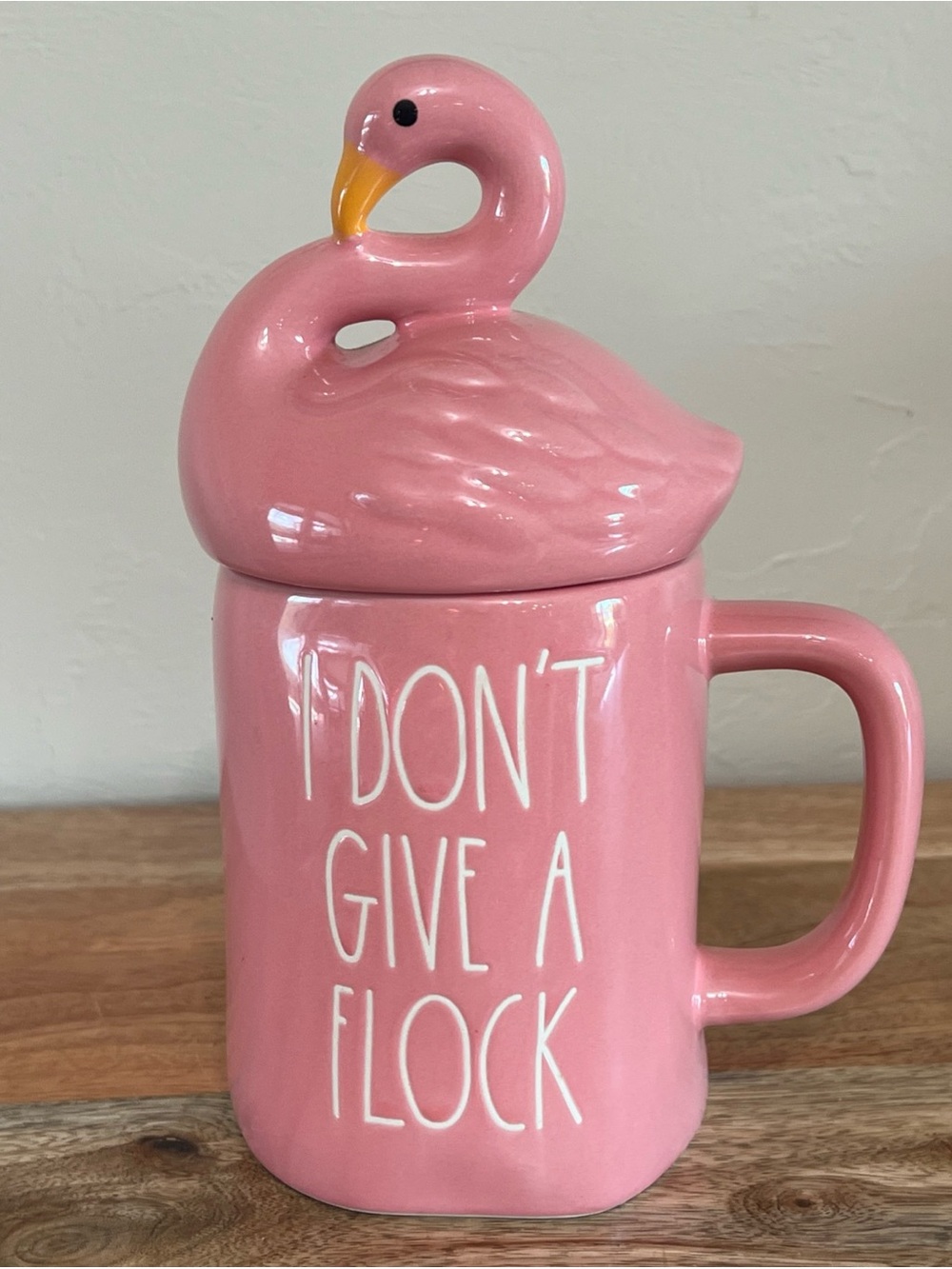 Pink Flamingo Ceramic Mug with Lid - I Don't Give a Flock Rae Dunn